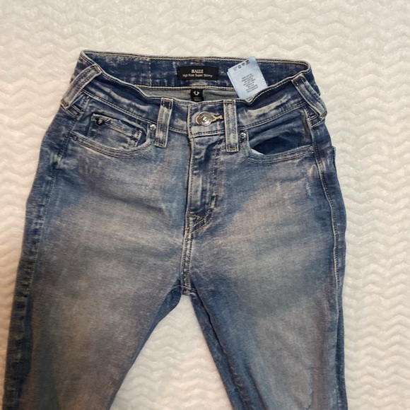 True Religion Halle High Rise super Skinny Light Blue Distressed Jeans SZ 24 - Picture 4 of 14